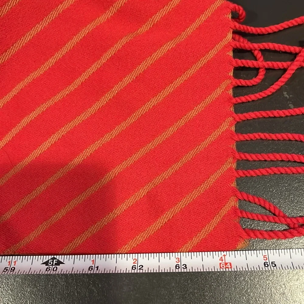 Ceechi e Ceechi 100% wool blanket scarf wrap chevron stripe red orange fringe